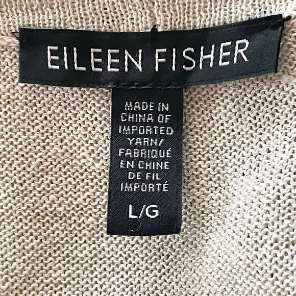 Eileen Fisher Organic Linen Blend Longline Open Front Cardigan Cream Metallic LG - Picture 7 of 7